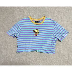 Retro Pac-Man Embroidered Striped Ringer Shirt Size L‎ DIY Cut Cropped